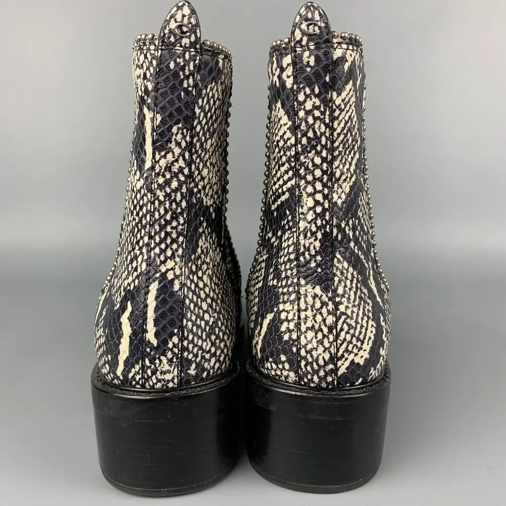 COACH Size 11 Black & White Embossed Faux Snake Leather Boots